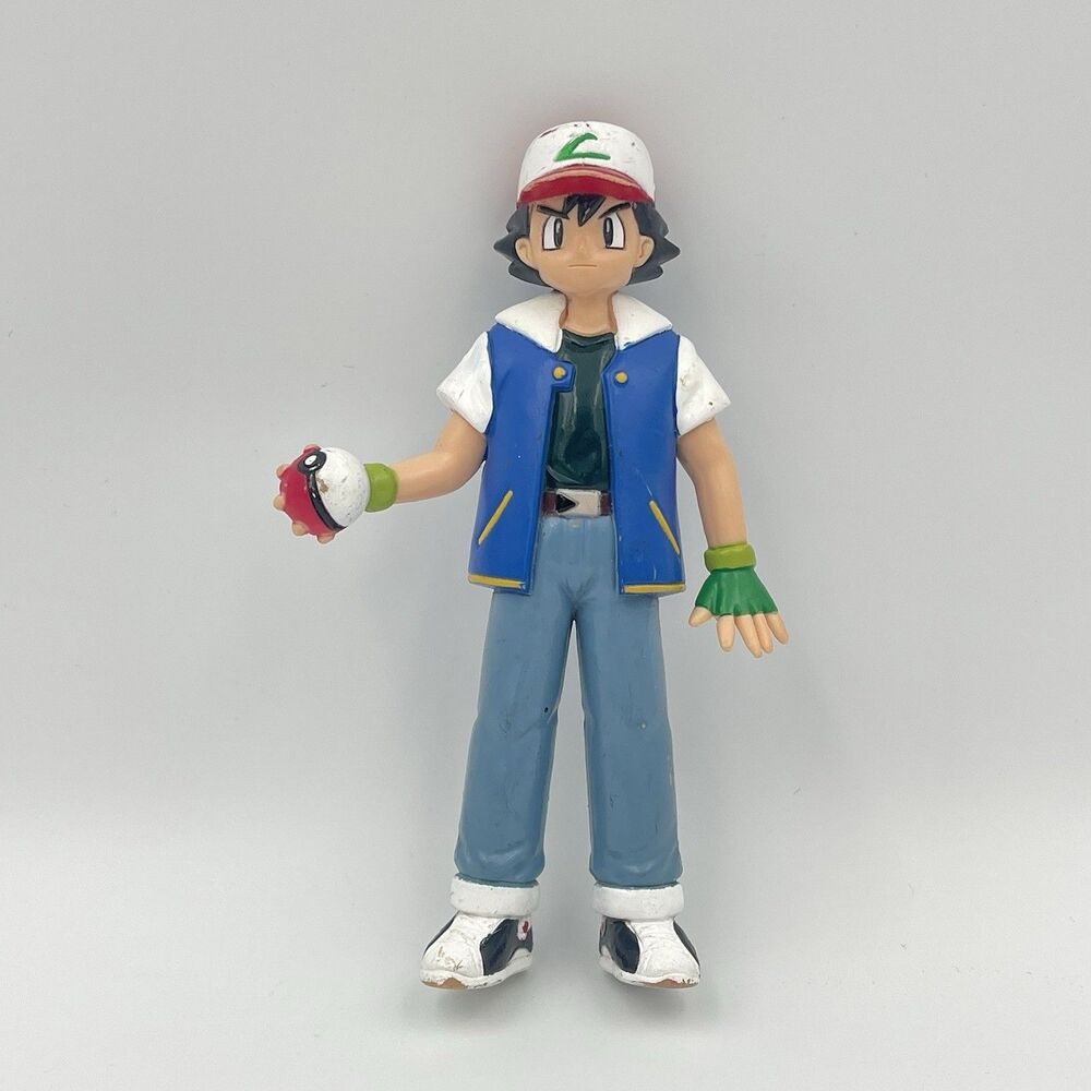 Vintage Ash Ketchum Pokemon Trainer Figure 4.75" TOMY 1998 Pokemon Game Freak